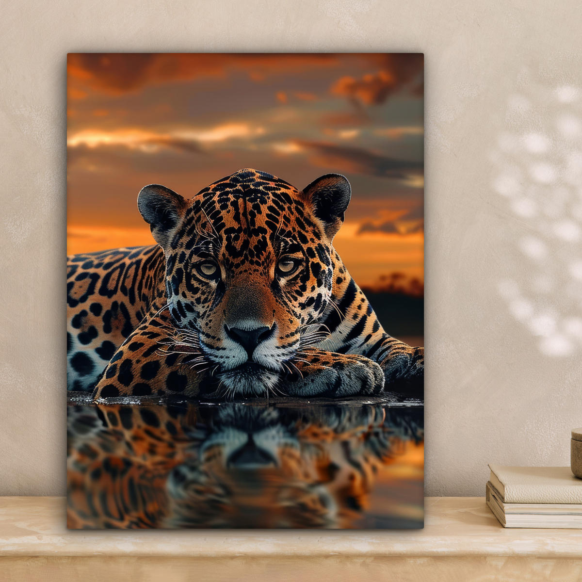 LEINWANDBILD Natur - Leopard - Tier - Sonnenuntergang - Modern 30x40 cm - Orange, Textil (30/40cm) - MuchoWow