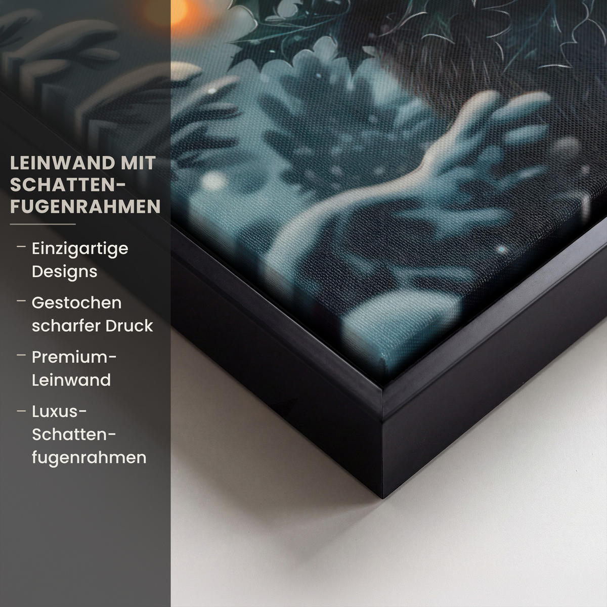LEINWAND Bilder mit Rahmen - Hirsch - Weihnachten - Winter - Schnee - Weihnachtskranz - 70x100 - Dunkelbraun, Textil (70/100cm) - MuchoWow