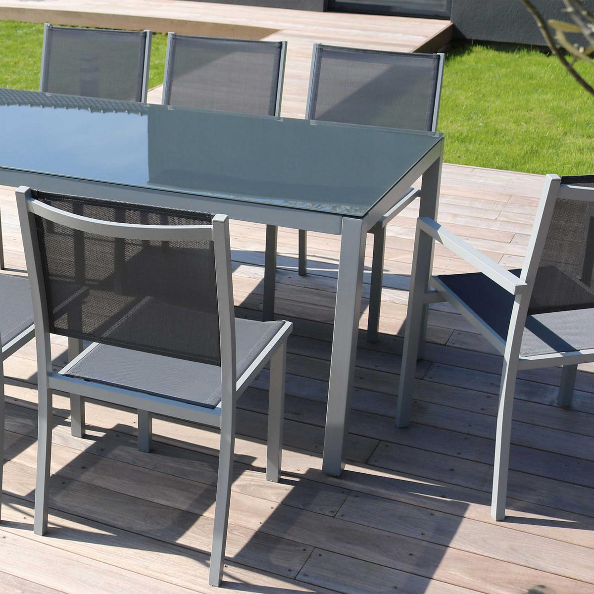 GARTENSTUHL 2-tlg., Grau - Grau, Metall (48/90/60cm) - Oviala