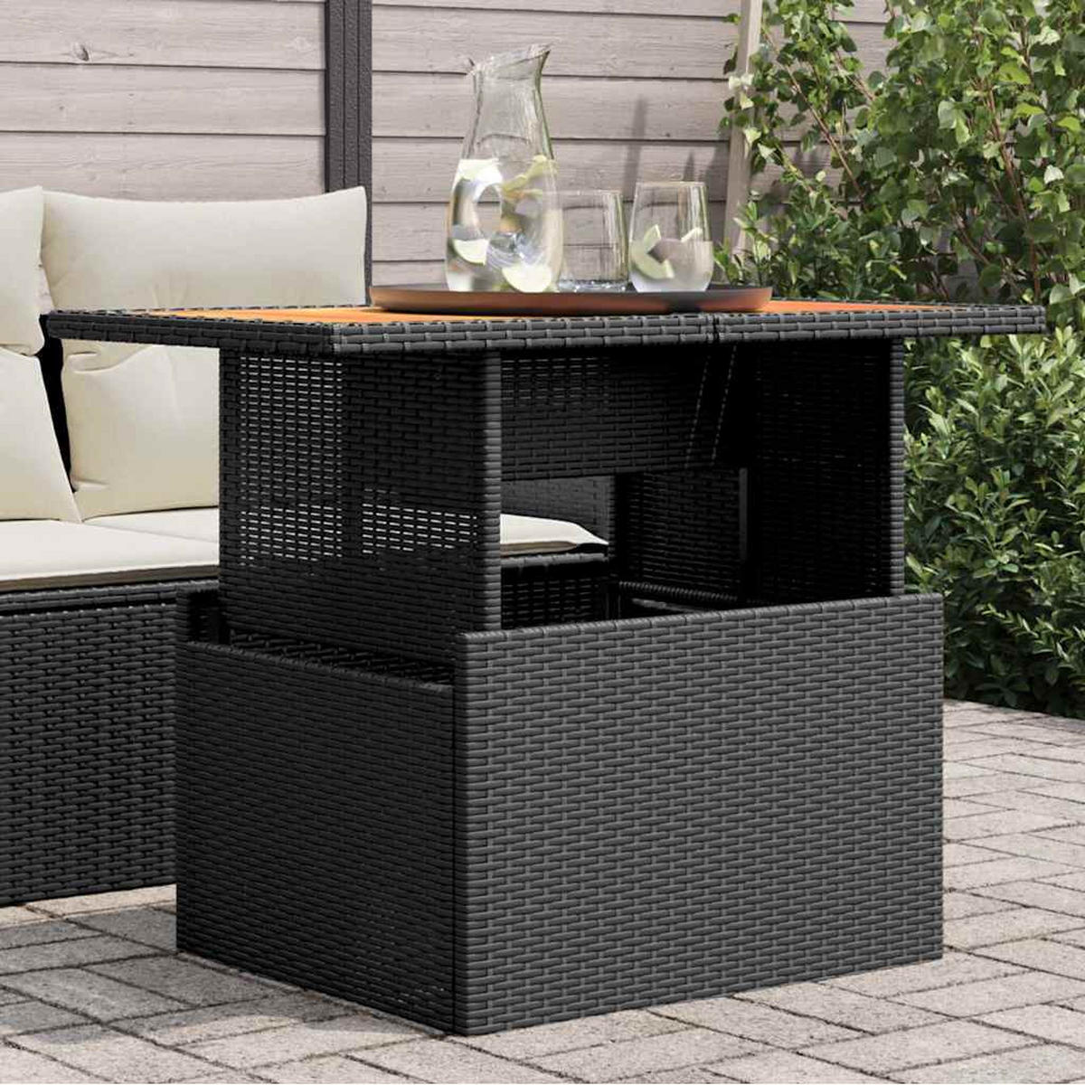 GARTENTISCH Schwarz 100/55/73 Cm Poly Rattan Und Akazienholz - Schwarz, Kunststoff (100/55/73cm) - vidaXL