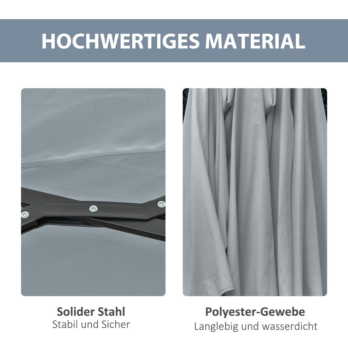 DOPPELSONNENSCHIRM Oval Hellgrau+Schwarz - Schwarz, Kunststoff (265/450cm) - Outsunny