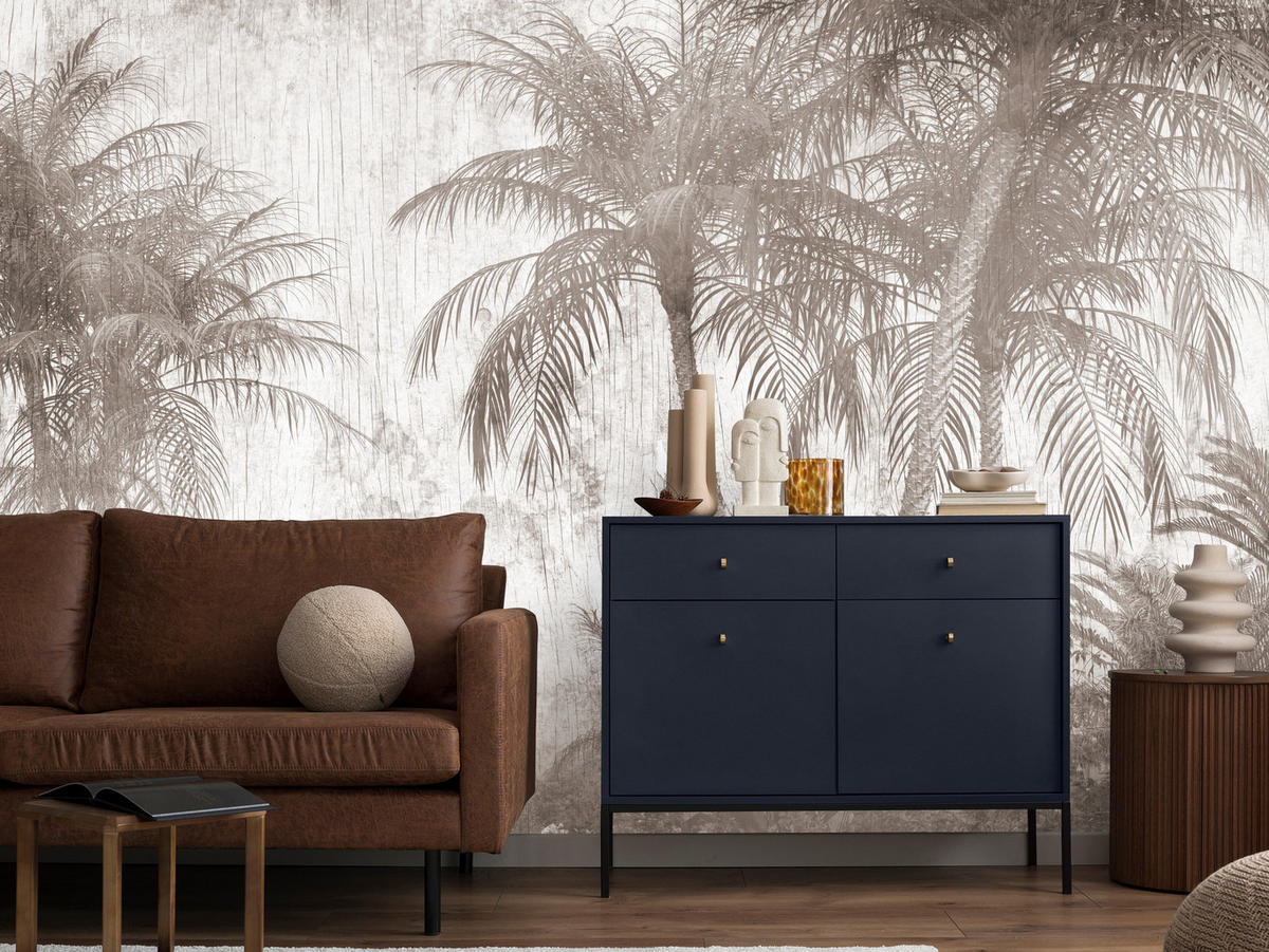 FOTOTAPETA Pre Spálňu Tropické Palmy Rustikálna Béžová 250 x 175 cm - hnedá/béžová, papier (250/175cm) - Muralo