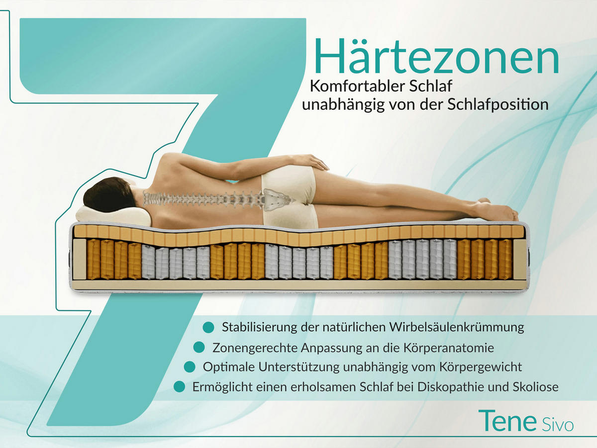 TASCHENMATRATZE TENE - 200/200 - H3 - Sivo - Weiß, Textil (200/200cm) - MKS