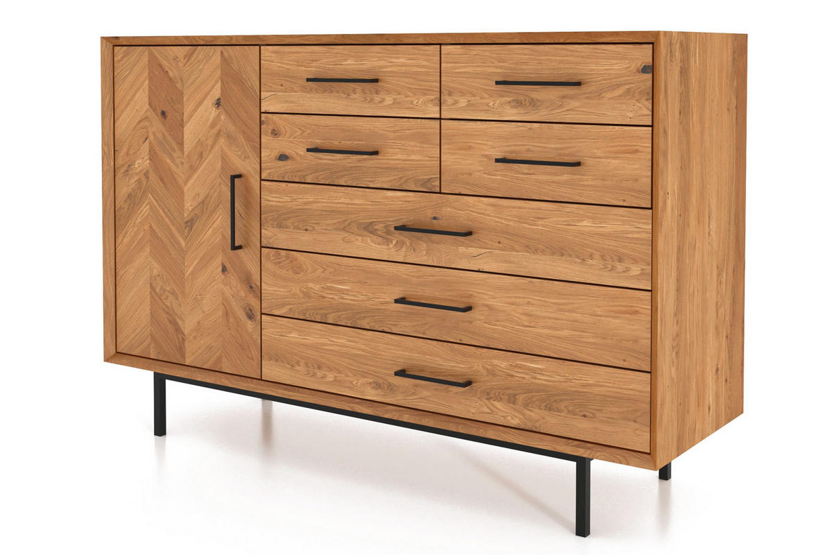 KOMMODE BREIT LEON Wildeiche - Wildeiche, Holz (144/95/45cm) - byoak