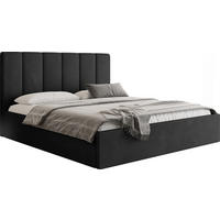 POLSTERBETT Amira Slim mit Bettkasten, Schwarz Samt 160x200 cm - Schwarz Hochglanz/Birkefarben, Holz/Holzwerkstoff (160/200cm) - WFL GROUP