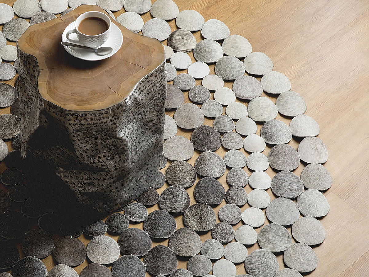 KURZFLOR-TEPPICH Hilvan 140/140 cm - Grau, Fell (140/140cm) - Beliani