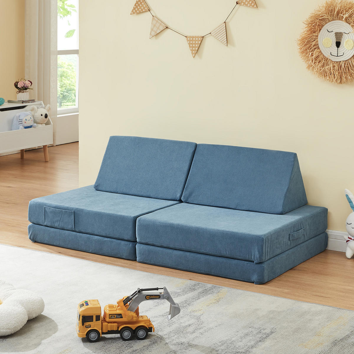 HRAČKÁŘSKÁ SOFA Norhulta - modrá, textil (120/46/66cm) - [en.casa]