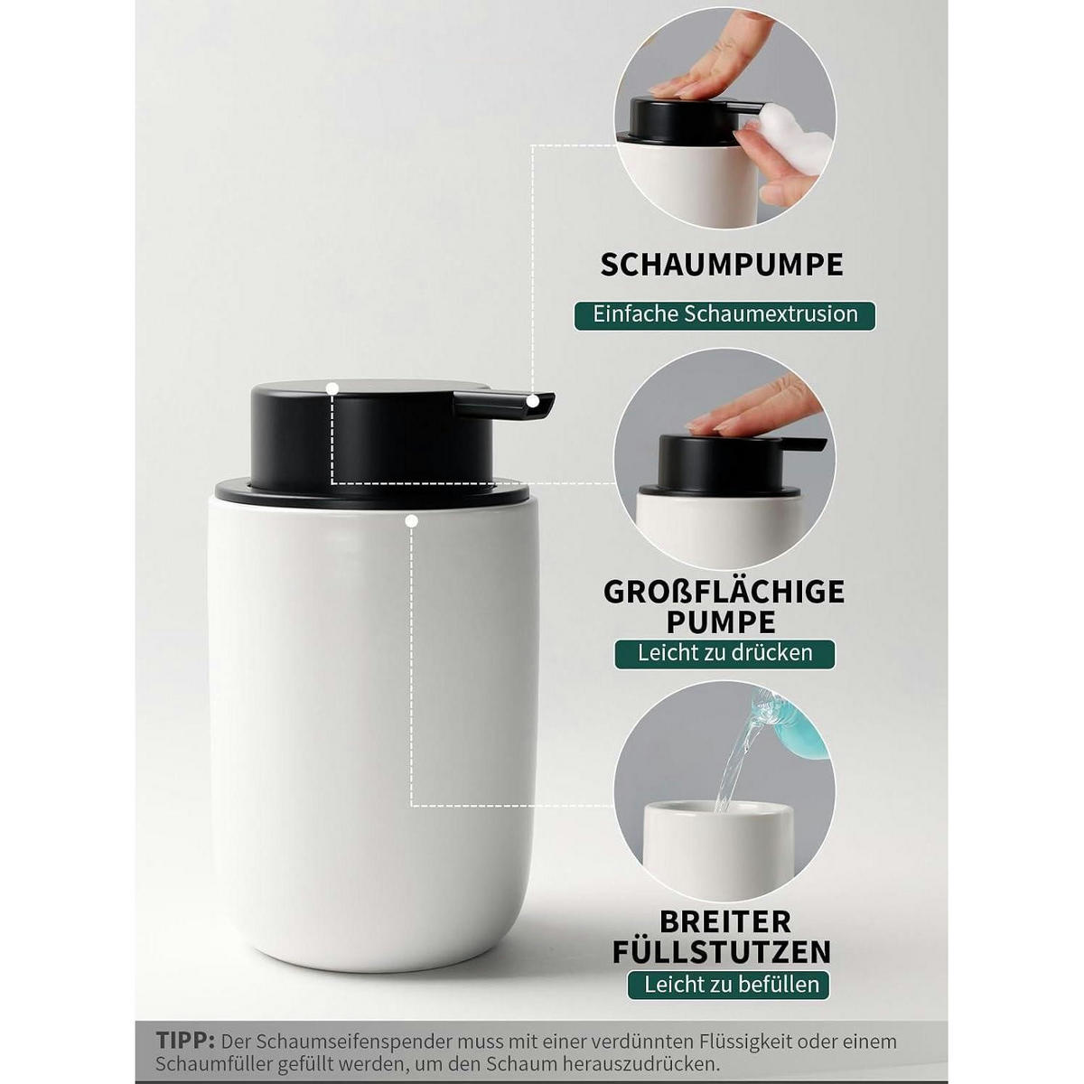 SEIFENSPENDER mit Zahnbürstenhalter Keramik Weiß 350ml - Weiß, Keramik (8/14/8cm)
