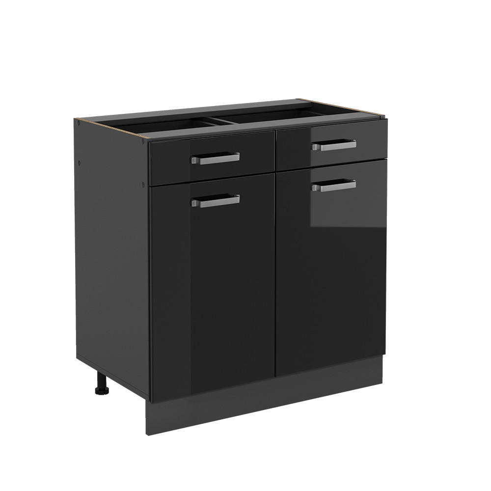 KÜCHENUNTERSCHRANK R-Line Schwarz Hochglanz 80 cm ohne AP - Schwarz Hochglanz/Anthrazit, Holzwerkstoff (80/81.6/46cm) - Vicco