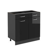 KÜCHENUNTERSCHRANK R-Line Schwarz Hochglanz 80 cm ohne AP - Schwarz Hochglanz/Anthrazit, Holzwerkstoff (80/81.6/46cm) - Vicco
