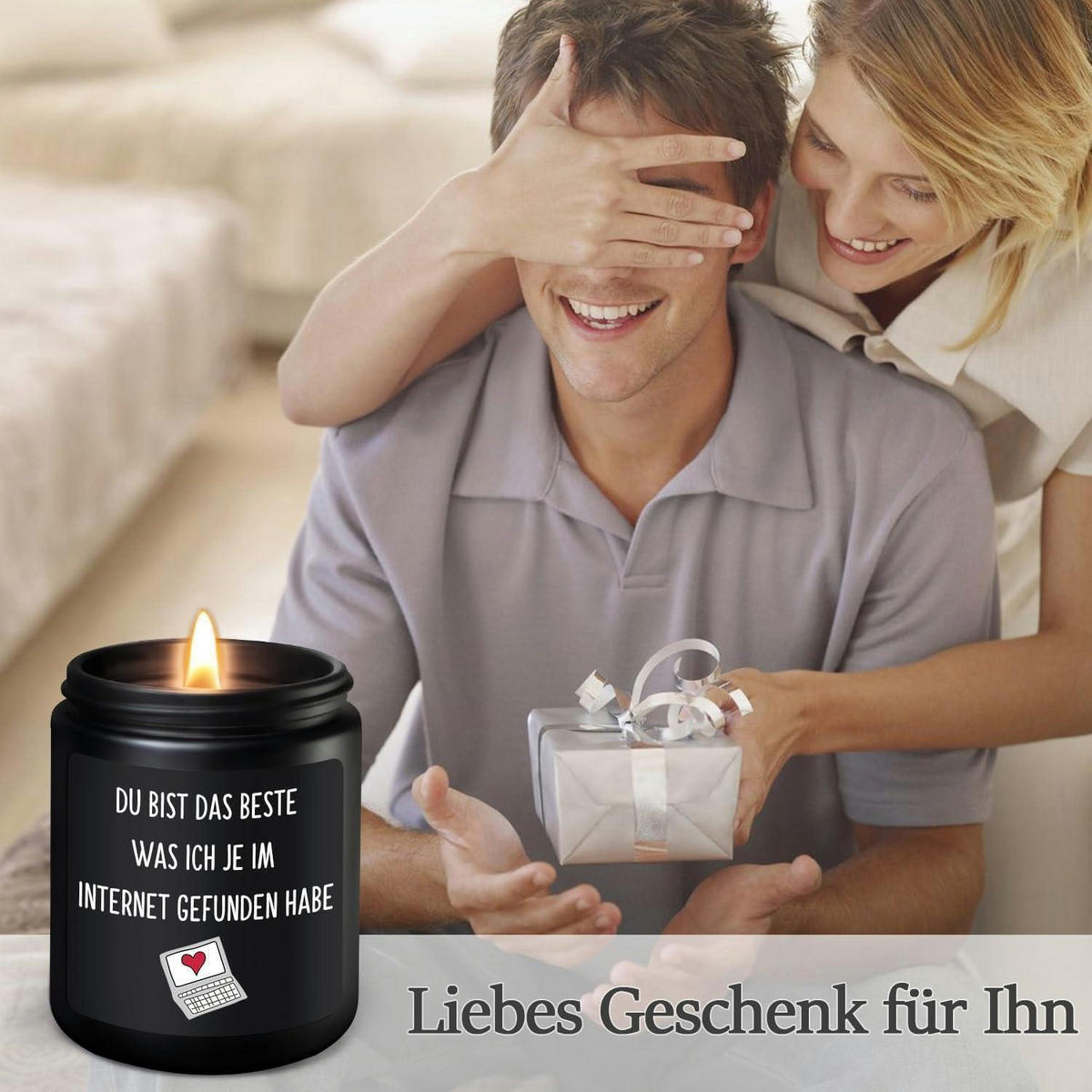 DUFTKERZE Sandelholz mit Spruch "Du bist das Beste was ich je im Internet gefunden habe", schwarz - Schwarz, Paraffin (9cm)