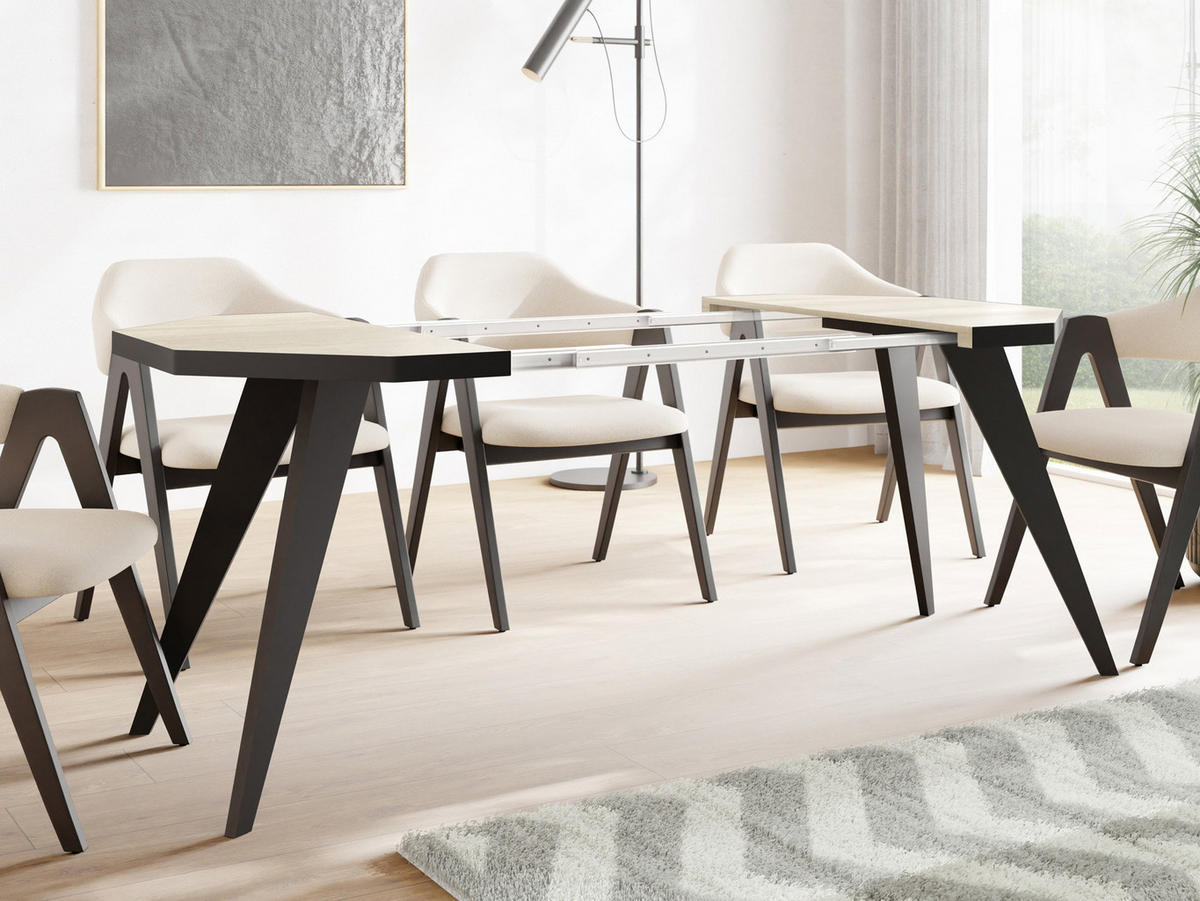 ESSTISCH Diamond Black achteckiger ausziehbarer, Sonoma Eiche 100-200/100/76 cm - Schwarz/Braun, Holz/Holzwerkstoff (100/200/77cm) - WFL GROUP