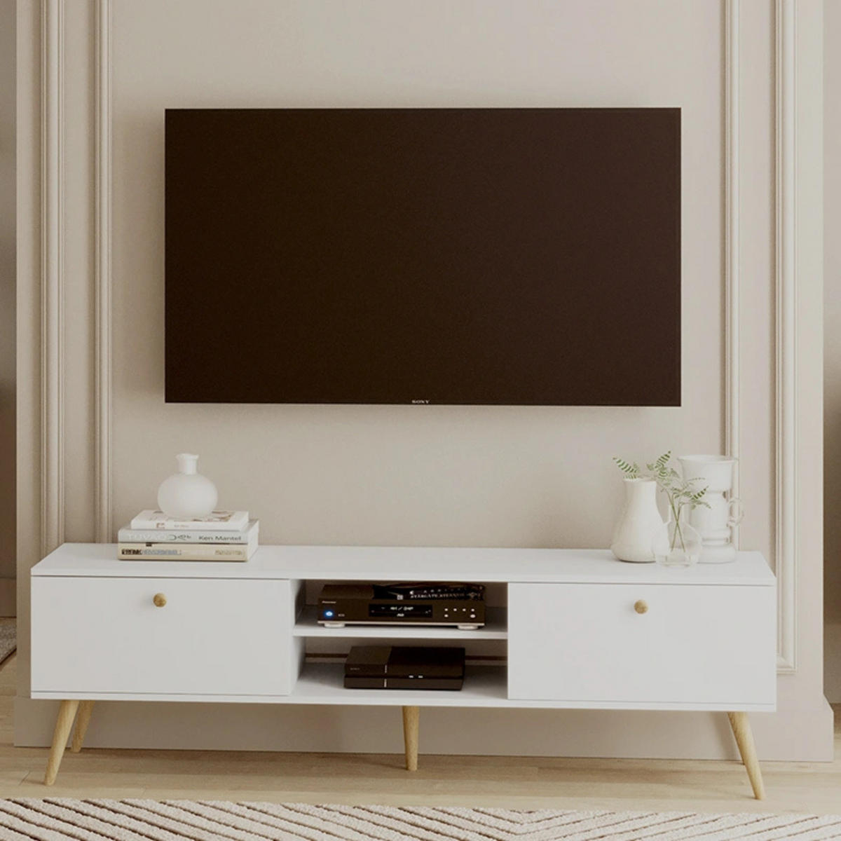 LOWBOARD NATURA, 170 cm, Weiß Matt, 2 Schubladen mit Soft-Close - Weiß, Holz (170/50/41cm) - Excellent Home