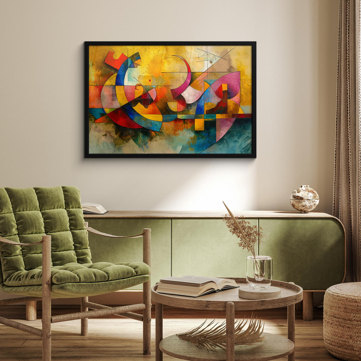 POSTER MIT RAHMEN Kunst - Abstrakt - Modern 90x60 cm - Gelb, Papier (90/60cm) - MuchoWow