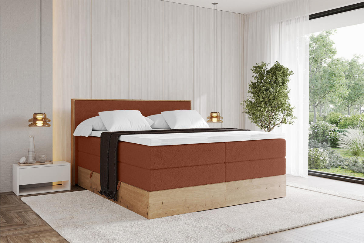 BOXSPRINGBETT LOLLI9 -KING 140x200 - H3/H4 Rot - Rot, Holzwerkstoff (140/200cm) - ALTDECOR