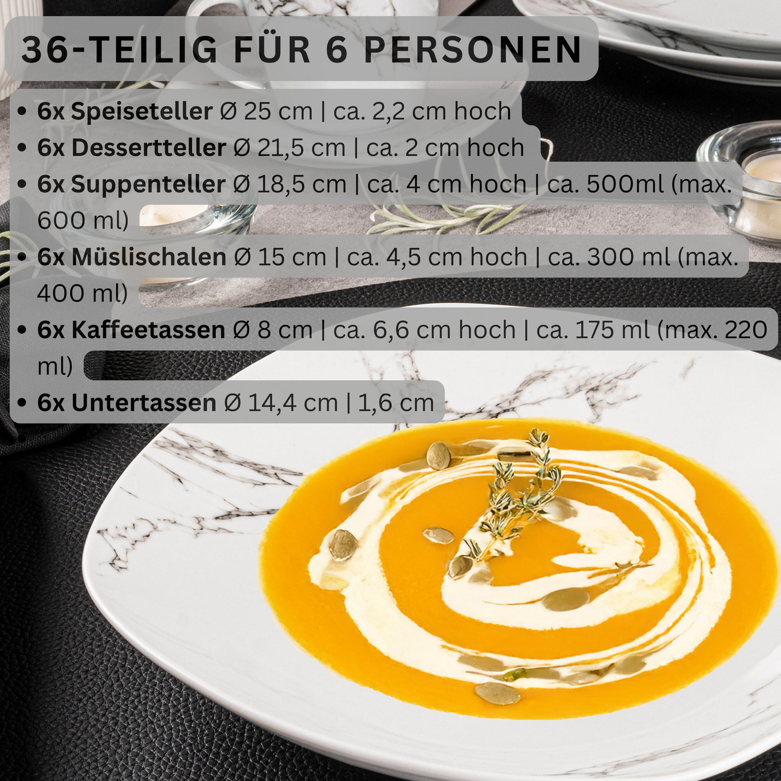 KOMBISERVICE BILGOLA MARMOR DESIGN - 36 teilig aus Porzellan - Weiß, Keramik (25/6.6/15cm) - Sänger