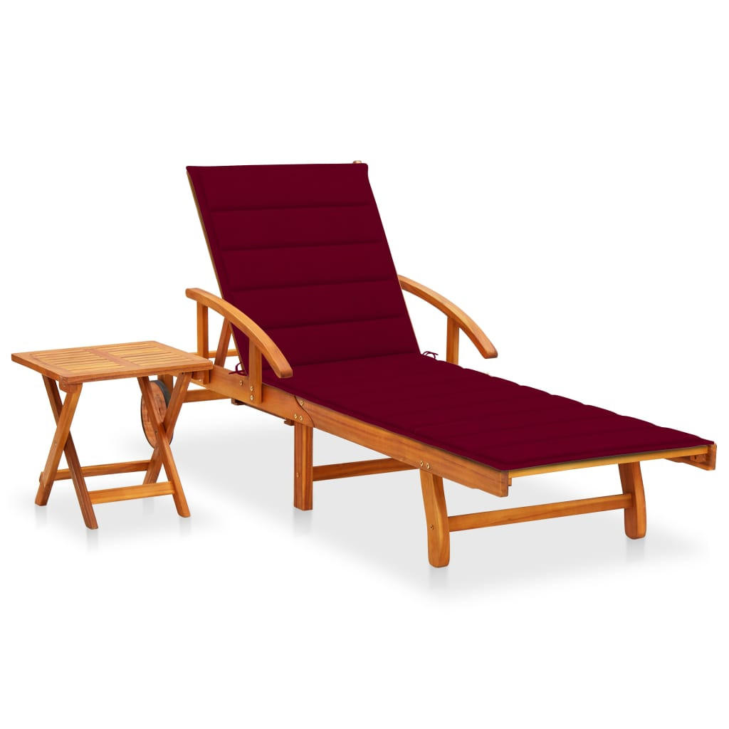 SONNENLIEGE mit Tisch und Auflage Akazie Massivholz - Rot, Holz (67/85/200cm) - furnicato