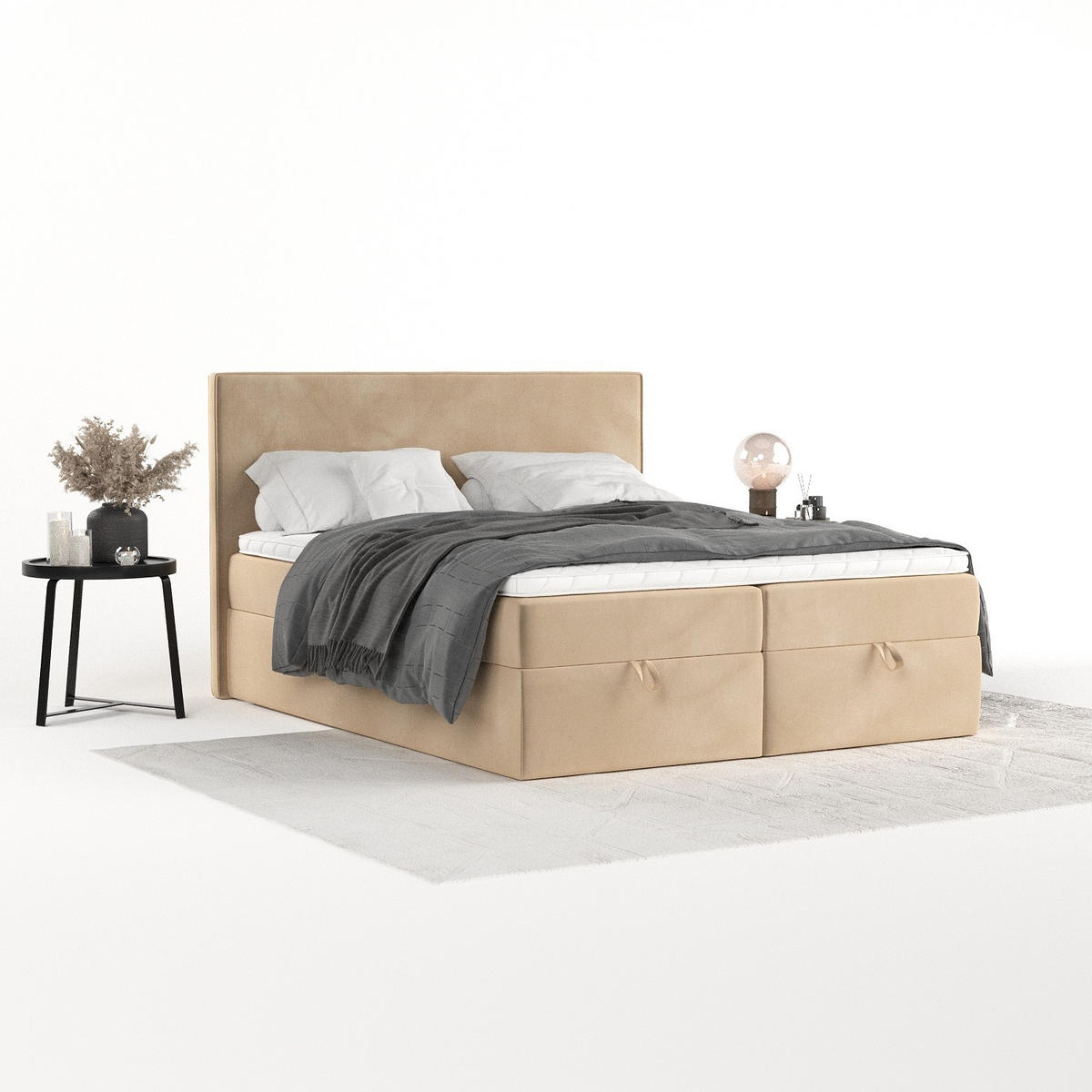 BOXBETT Velma 180/200 cm Beige im Kronos Stoff - Beige/Schwarz, Holz/Holzwerkstoff (180/200cm) - AltaBeds