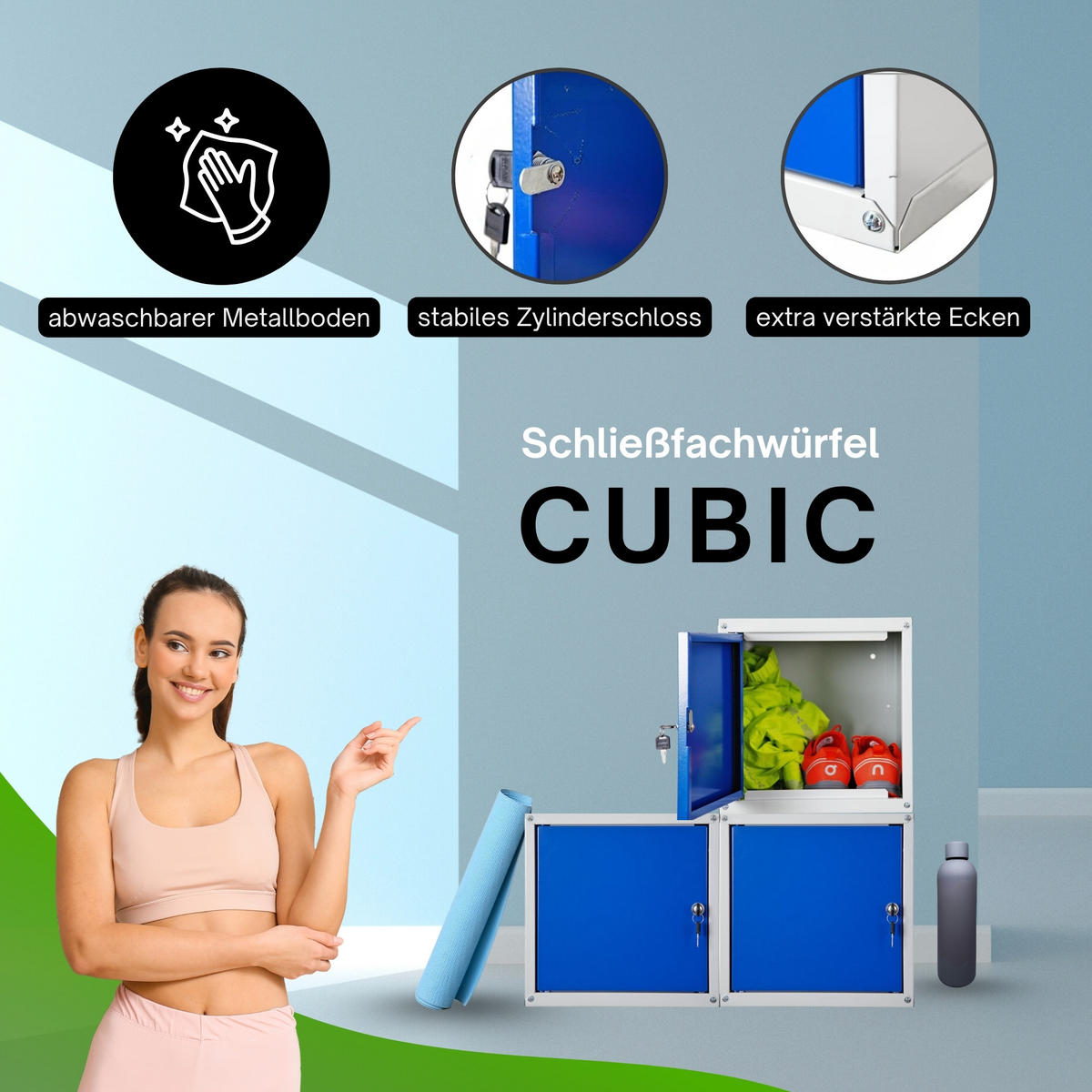 SCHLIESSFACHWÜRFEL Cubic 3er-Set 35x35x35 cm Grau-Blau - Blaugrau, Metall (105/35/35cm) - PROREGAL