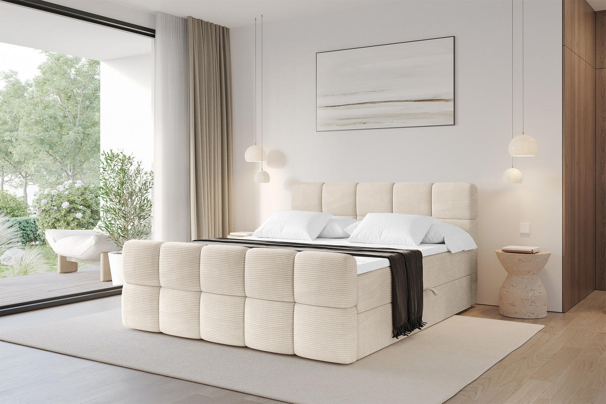 BOXBETT mit Matratze H3 - FAMA-Z - 120x200 cm Beige Poso - Ecru, Holzwerkstoff (120/200cm) - ALTDECOR