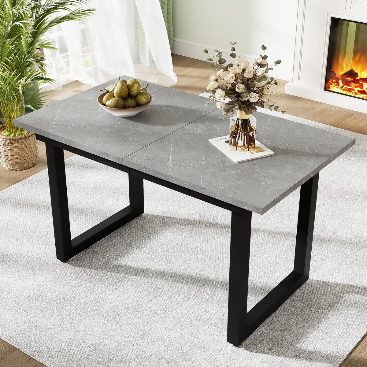 ESSTISCH in Grau und Schwarz moderner einfacher Esszimmertisch aus Eisen für Esszimmer, B140/T80/H75 cm - Schwarz/Grau, Holzwerkstoff/Metall (80/180/75cm) - STILVORA