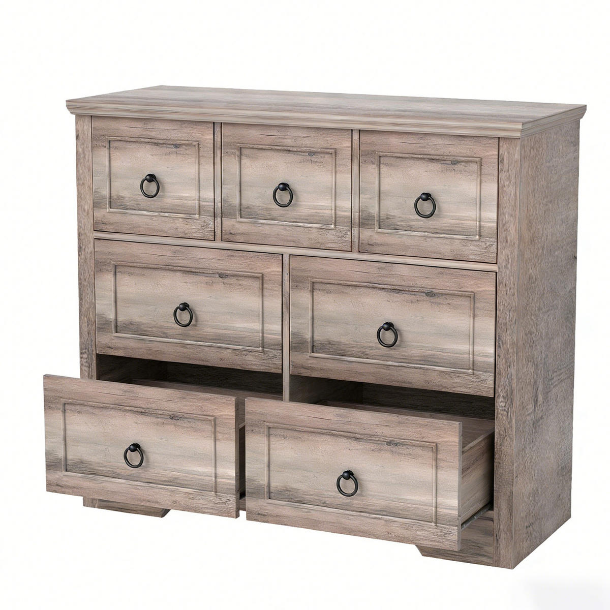 KOMMODE 7 Schubladen – Große MDF-Kommode mit Kippschutz, 102 × 40 × 85 cm, Grau - Wildeiche, Holzwerkstoff (102/85/40cm) - Ej. Life