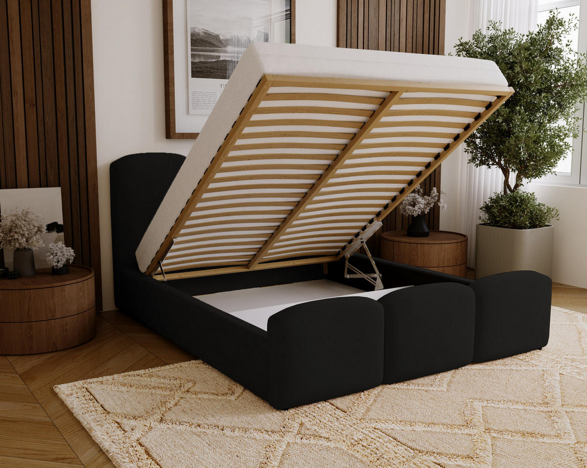 POLSTERBETT 200x200 cm Capri mit Bettkasten, Samt, Schwarz - Schwarz, Holz/Textil (200/200cm) - Emporius