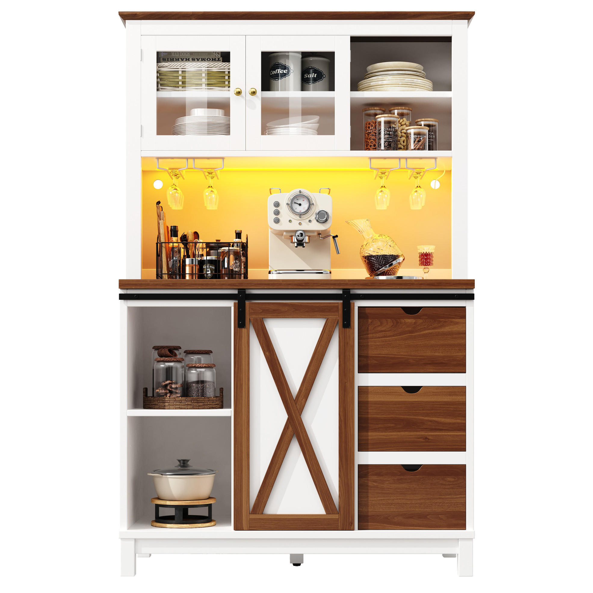 BUFFET 104/180/40 cm Weiß aus MDF, Metall und Glas mit LED-Beleuchtung - Weiß, Glas (40/180/104cm) - OKMYHOME