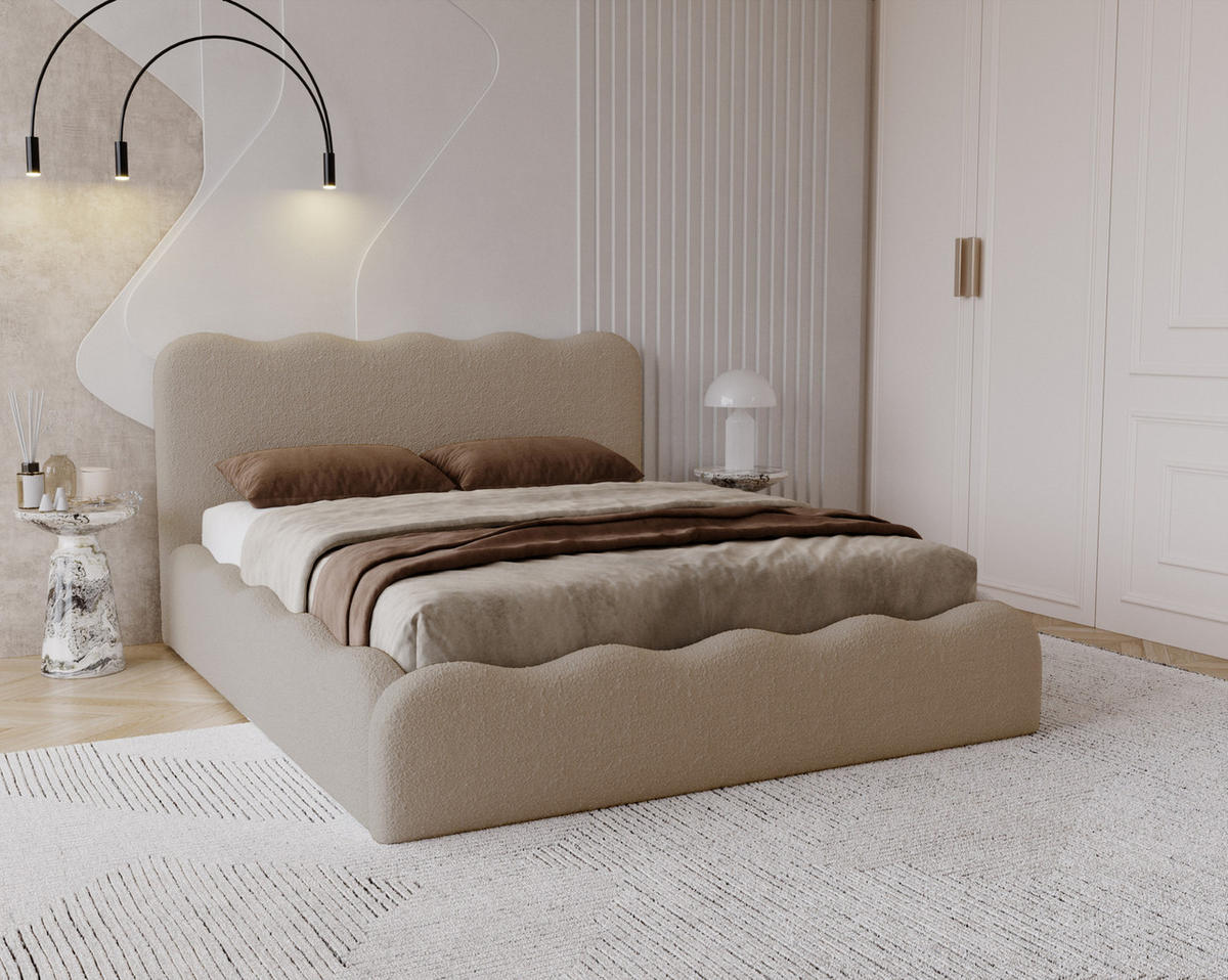 POLSTERBETT 180x200 Wave, Bettkasten, Boucle, Braun - Braun, Holz/Textil (180/200cm) - Emporius