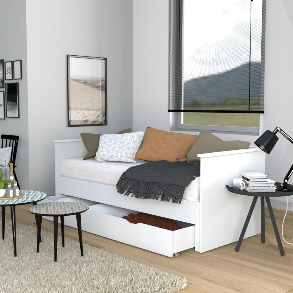 AUSZIEHBETT MONA mit Schublade / Bett 2x90x190 Weiß - Weiß, Holzwerkstoff (180/190cm) - Weber Industries