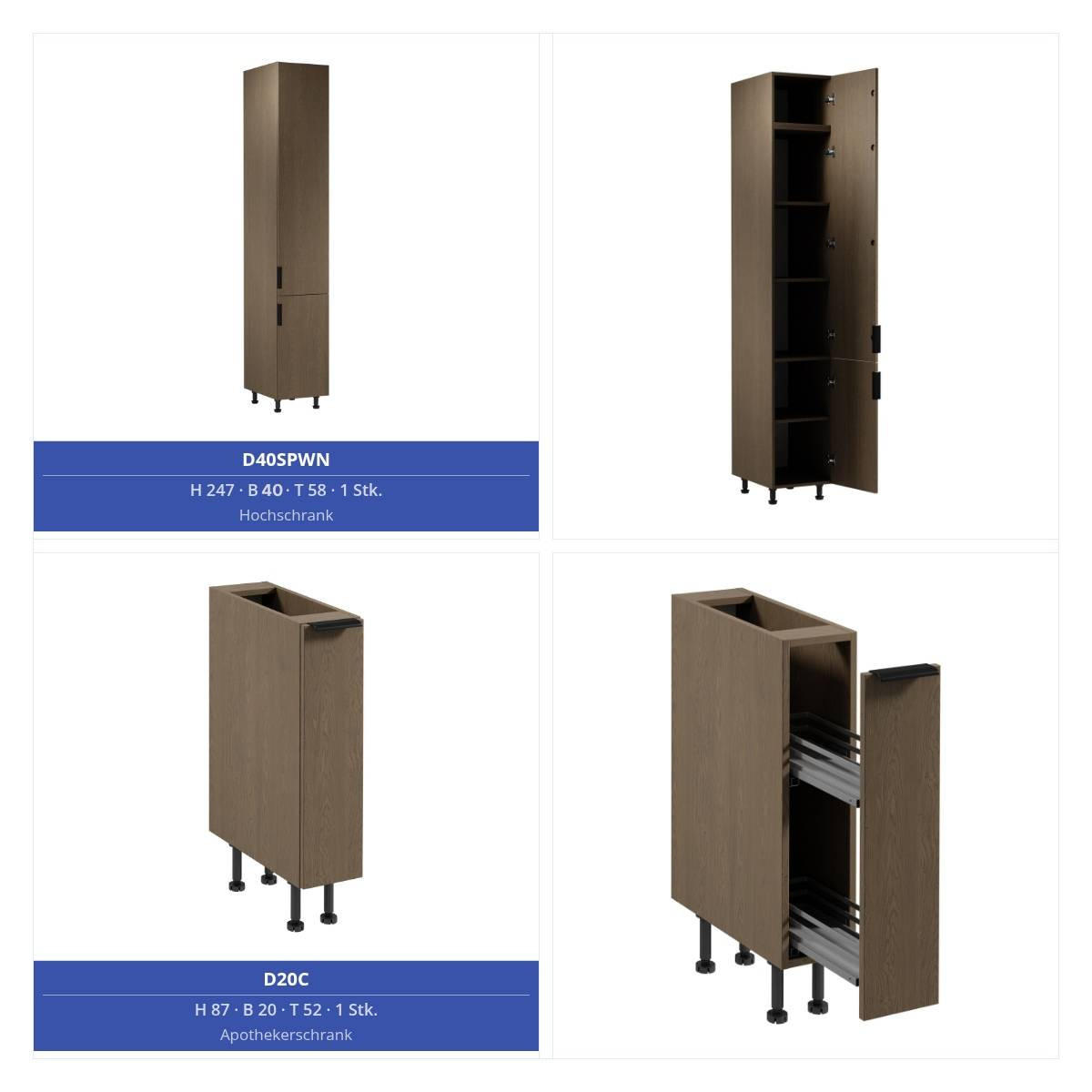 KÜCHENZEILE 320 x 160 cm - Sorento KS13-M320 - in Dunkle Eiche - Eichefarben/Schwarz, Holz/Metall (480/247/58cm)