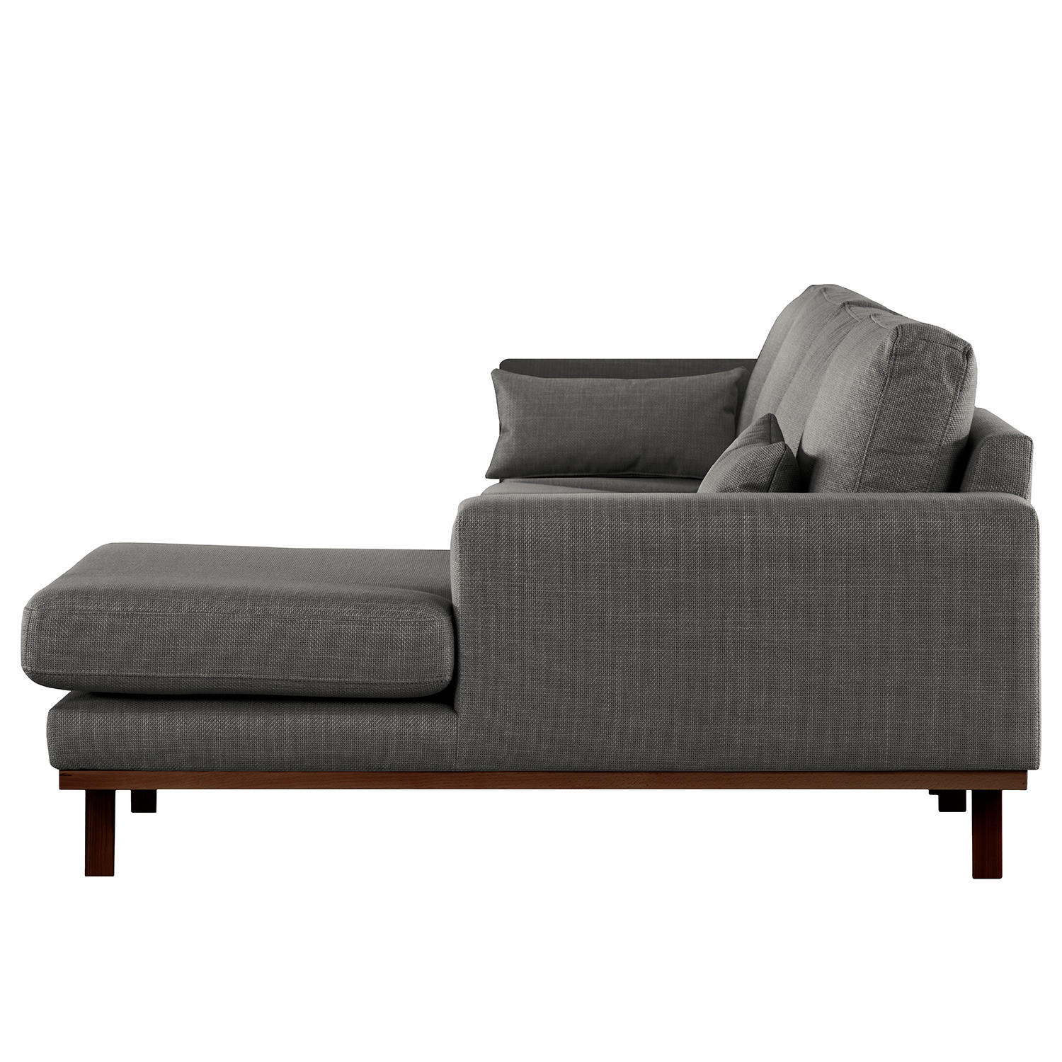 ECKSOFA mit Longchair - Dunkelgrau/Buchefarben, Textil (281/153cm) - home24