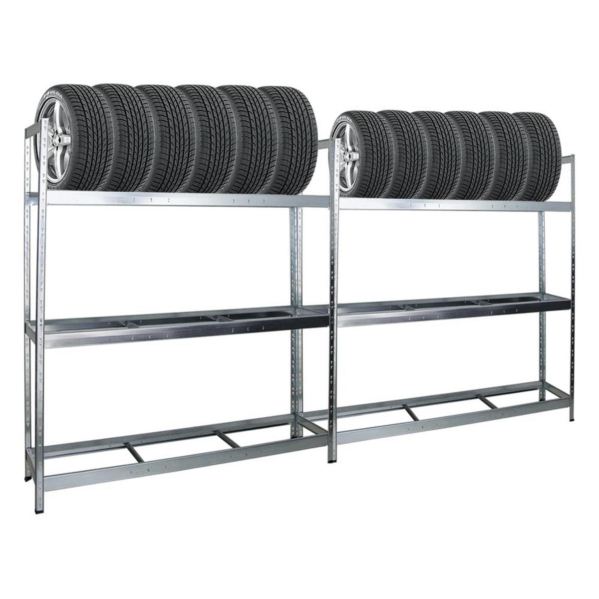 REIFENREGAL Tiger XL 2er-Set mit 2x 200x180x45 cm 300 kg Fachlast bis zu 42 Reifen Verzinkt - Silberfarben, Metall (360/200/45cm) - PROREGAL