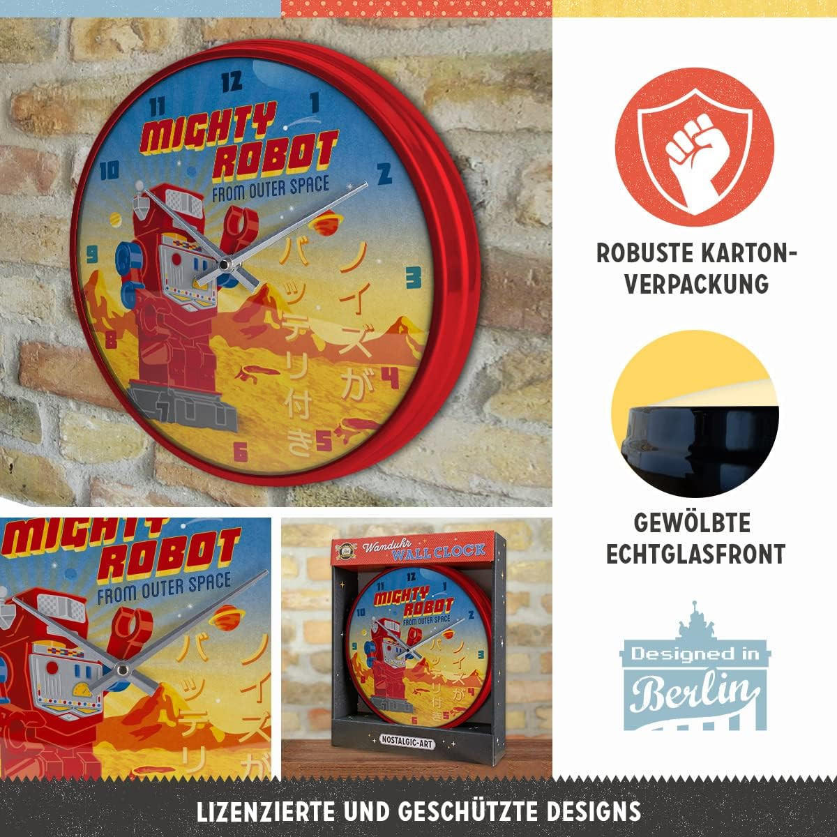WANDUHR 31 cm Mighty Robot - Multicolor, Metall (31/31/5cm) - Nostalgic-Art