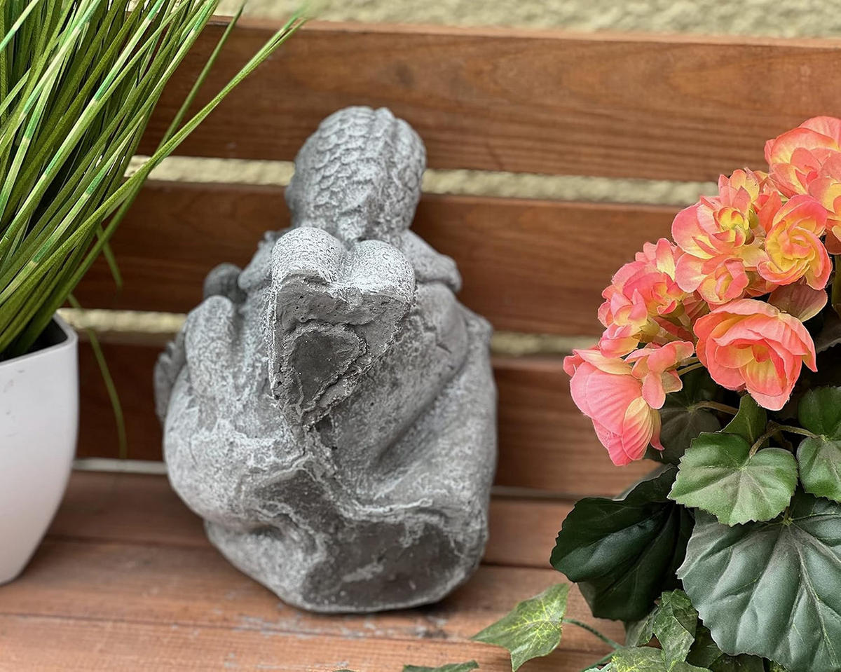 STEINFIGUR Drache Drachenbaby in Hand frostfest wetterfest - Grau, Stein (15/21/15cm) - stoneandstyle