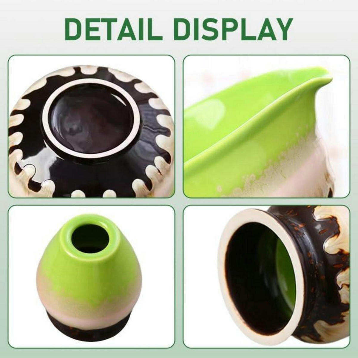 MATCHA Tee Set 9-teiliges Set mit Matcha Besen und Schale - Grün, Keramik (14/7/30cm)