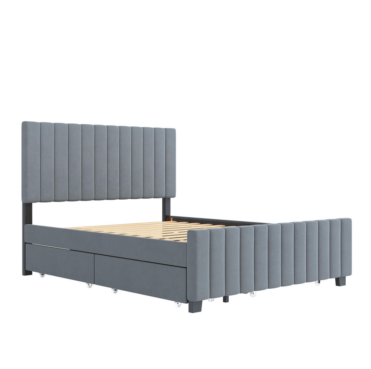 ČALÚNENÁ posteľ 140/190 cm sivá, s výsuvným lôžkom a 2 zásuvkami - sivá, textil (140/190cm) - BEAOK