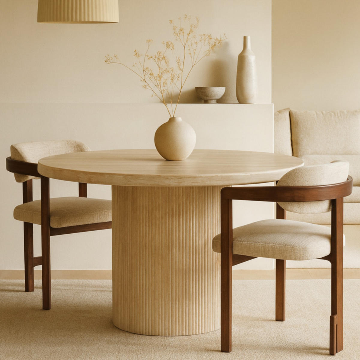 ESSTISCH Trivento beige oval Travertin Optik 130/75 cm - Beige, Holz/Stein (130/130/75cm) - alesvelt