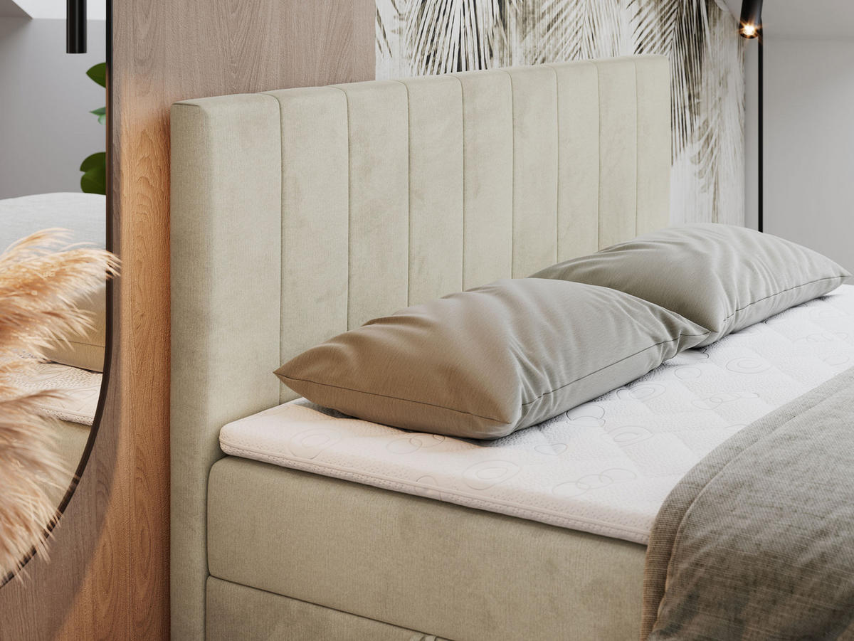 BOXBETT LOPE 120/200 - Beige Velvet - H3 - Beige, Holz/Textil (120/200cm)