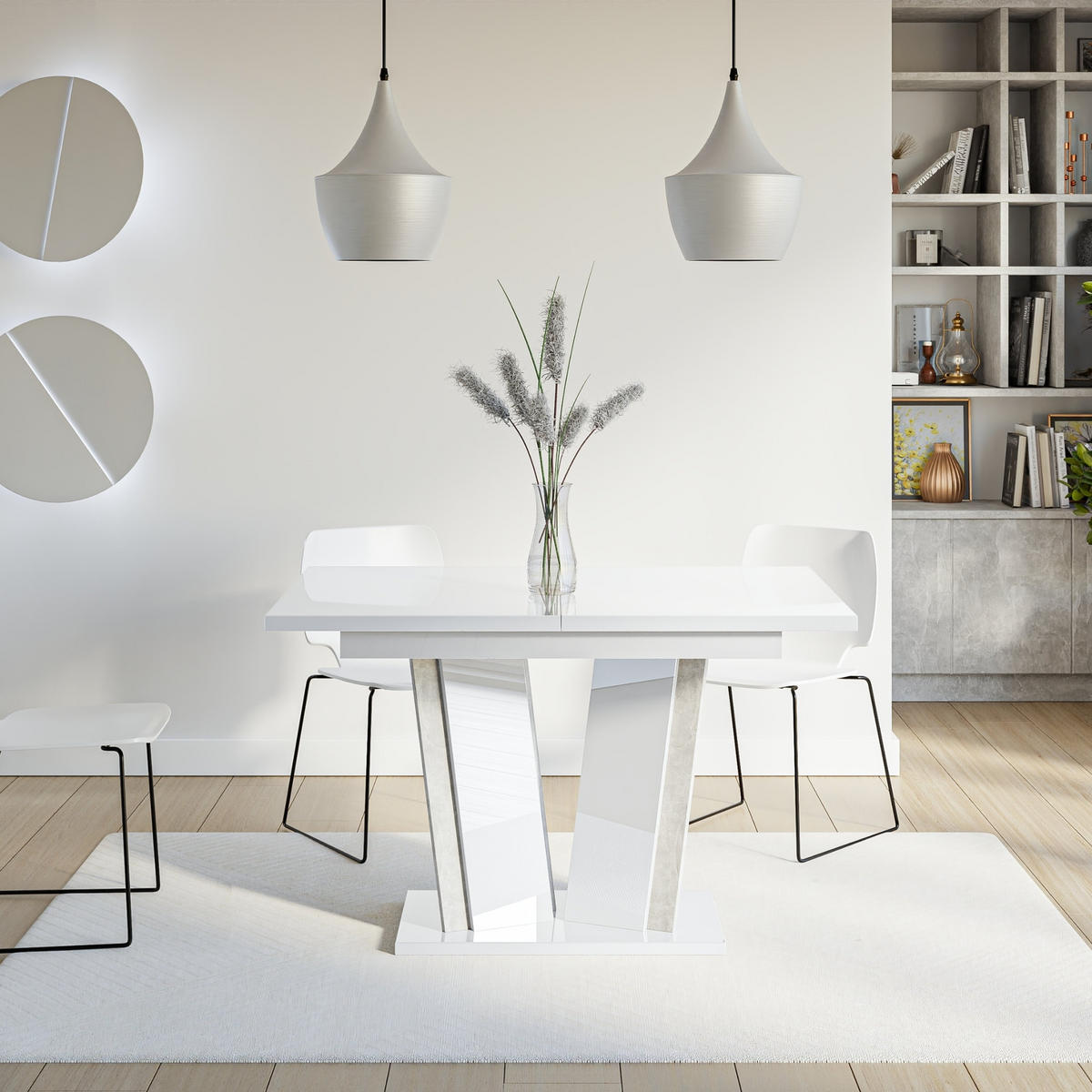 ESSTISCH Ausziehbar 120 - 160 cm Weiß Hochglanz und Grau Betonoptik - Weiß Hochglanz/Grau, Holzwerkstoff (120/80/75cm) - PROSPERO