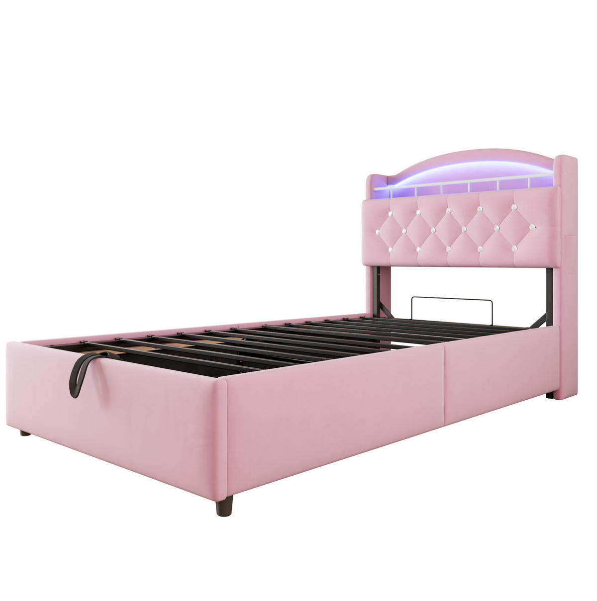POLSTERBETT 90/200 cm Rosa mit Stauraum, LED-Beleuchtung und USB-Anschlüssen - Pink, Textil (90/200cm) - Flora Grace