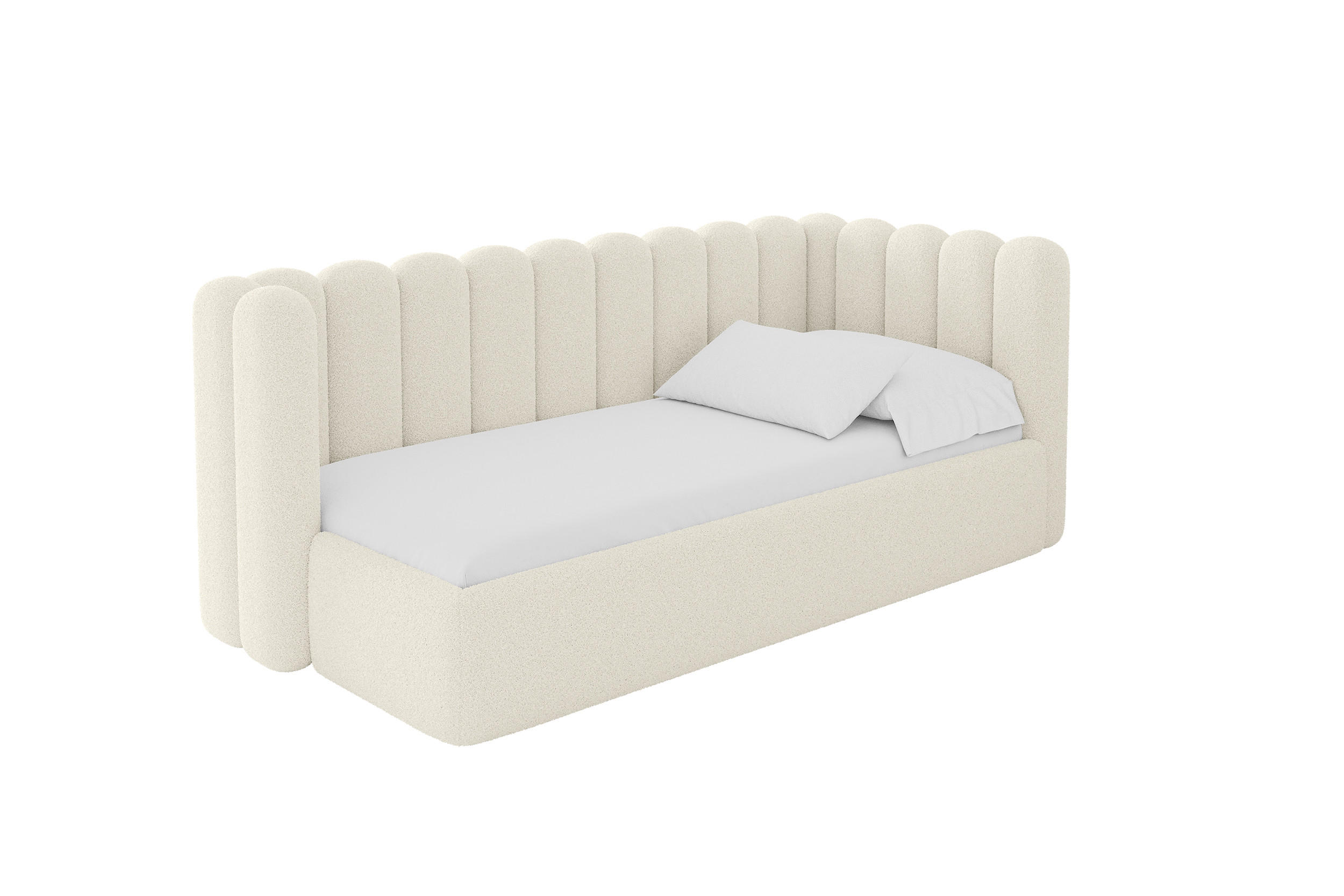 EINZELLBETT Jugendbett mit Bettkasten und Matratze H3/H4, Links - HUGY 100x200 Beige - Champagner, Holzwerkstoff/Textil (100/200cm) - ALTDECOR