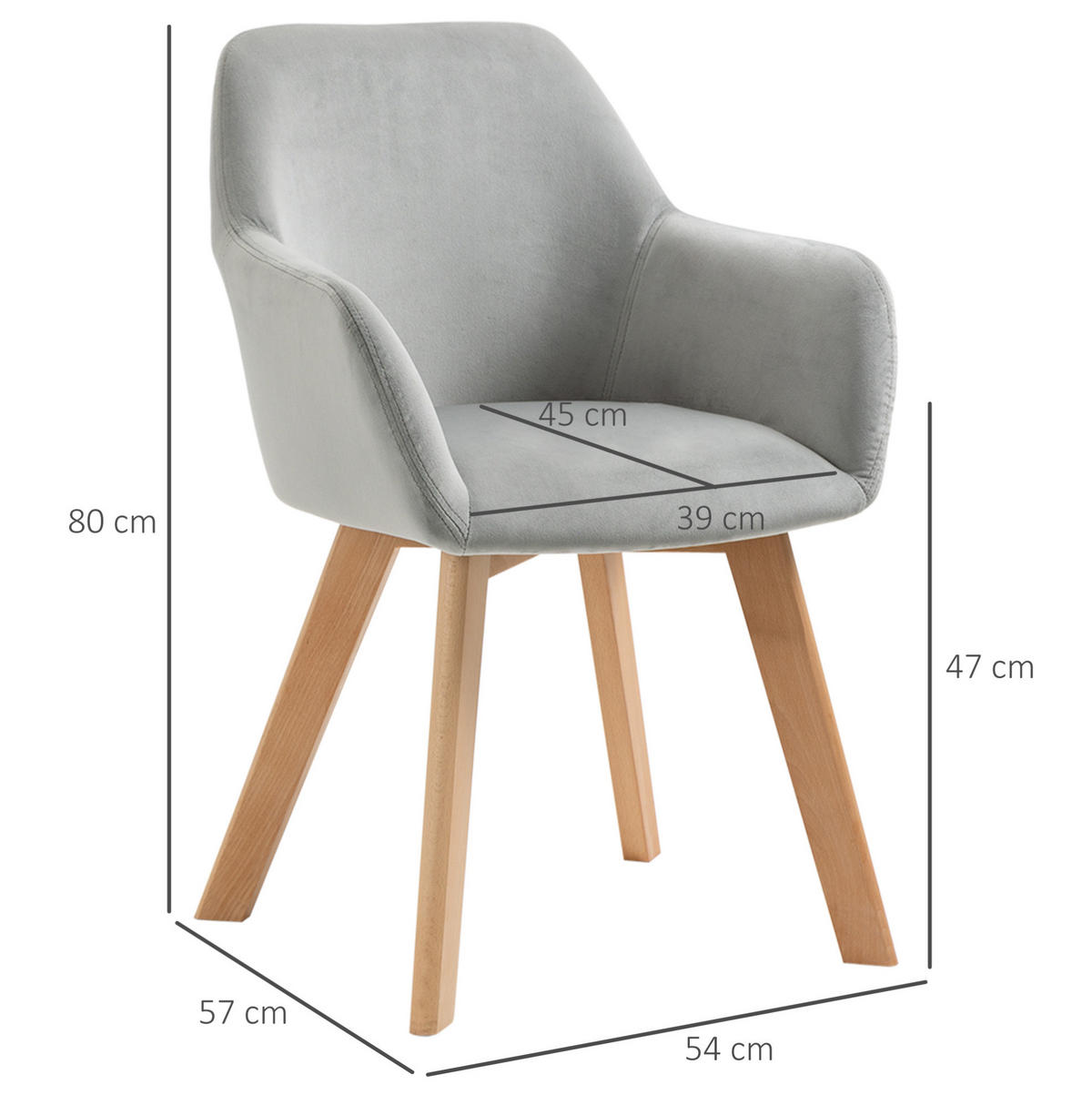 ESSZIMMERSTUHL 2er-Set mit Armlehnen 54 x 57 x 80 cm Polyester Gray - Grau, Holz (57/80/54cm) - Meubliv