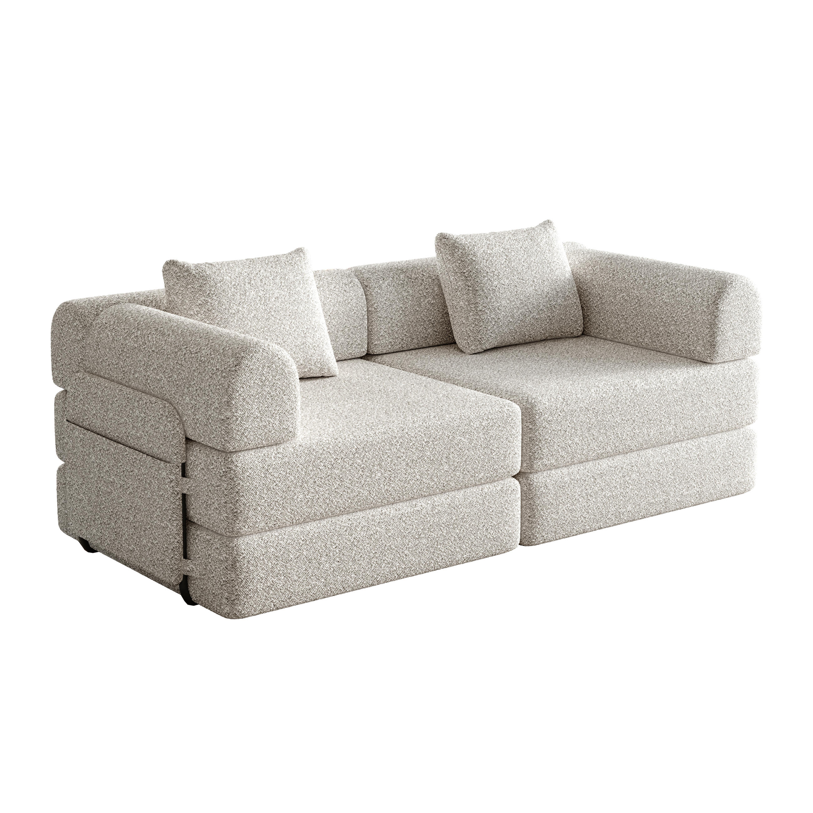 SCHLAFSOFA 2-in-1 mit Armlehnen-Ablagefach in Khaki Chenille 200/90/80 cm - Naturfarben, Textil (181.6/49.5/94cm) - OKWISH