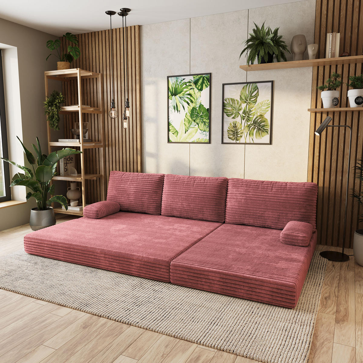 ECKSOFA ANKO modulares Boneless Sofa mit Schlaffunktion Rosa Kordstoff - Rosa, Textil (270/160cm) - MASSENO