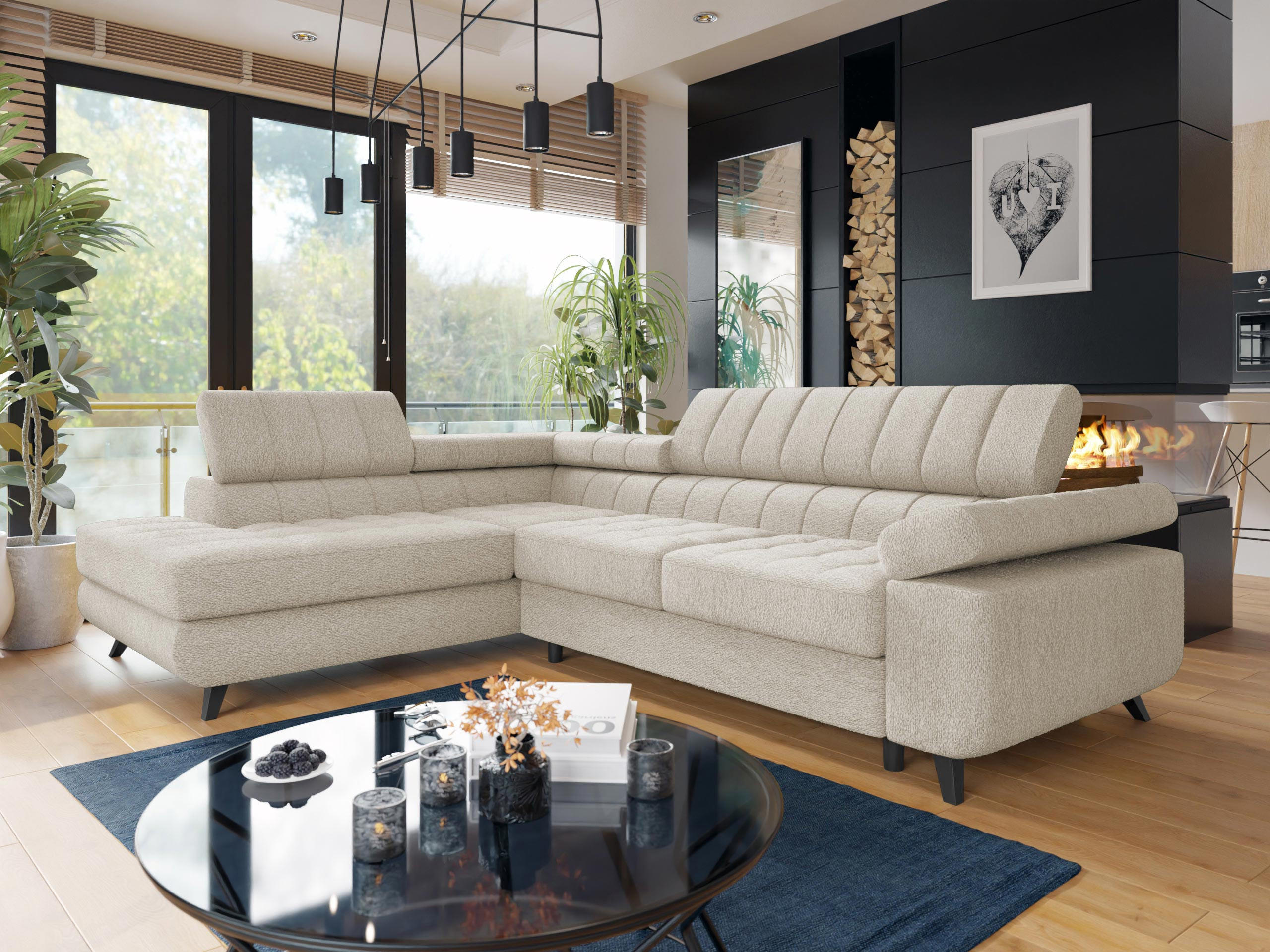 ECKSOFA Nord Premium, Seite: Links - Anthrazit/Cappuccino, Holz/Textil (264/203cm) - MIRJAN24