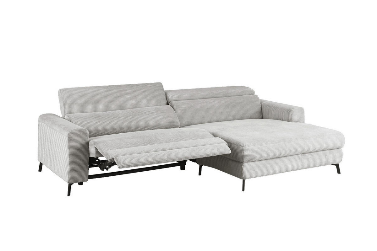 ECKSOFA LAISKA Hellgrau Cord Relaxfunktion - Hellgrau/Schwarz, Textil/Metall (282/177cm) - KAWOLA