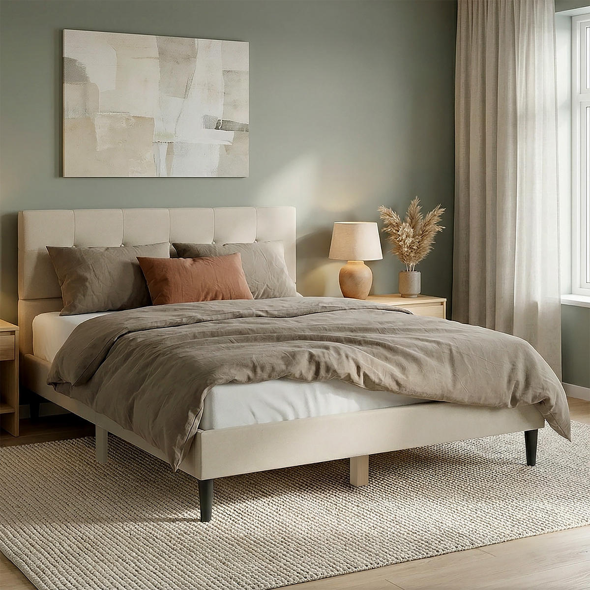 POLSTERBETT 140/200 cm in Beige + Lattenrost - Beige, Textil (140/200cm) - Homestyle4u