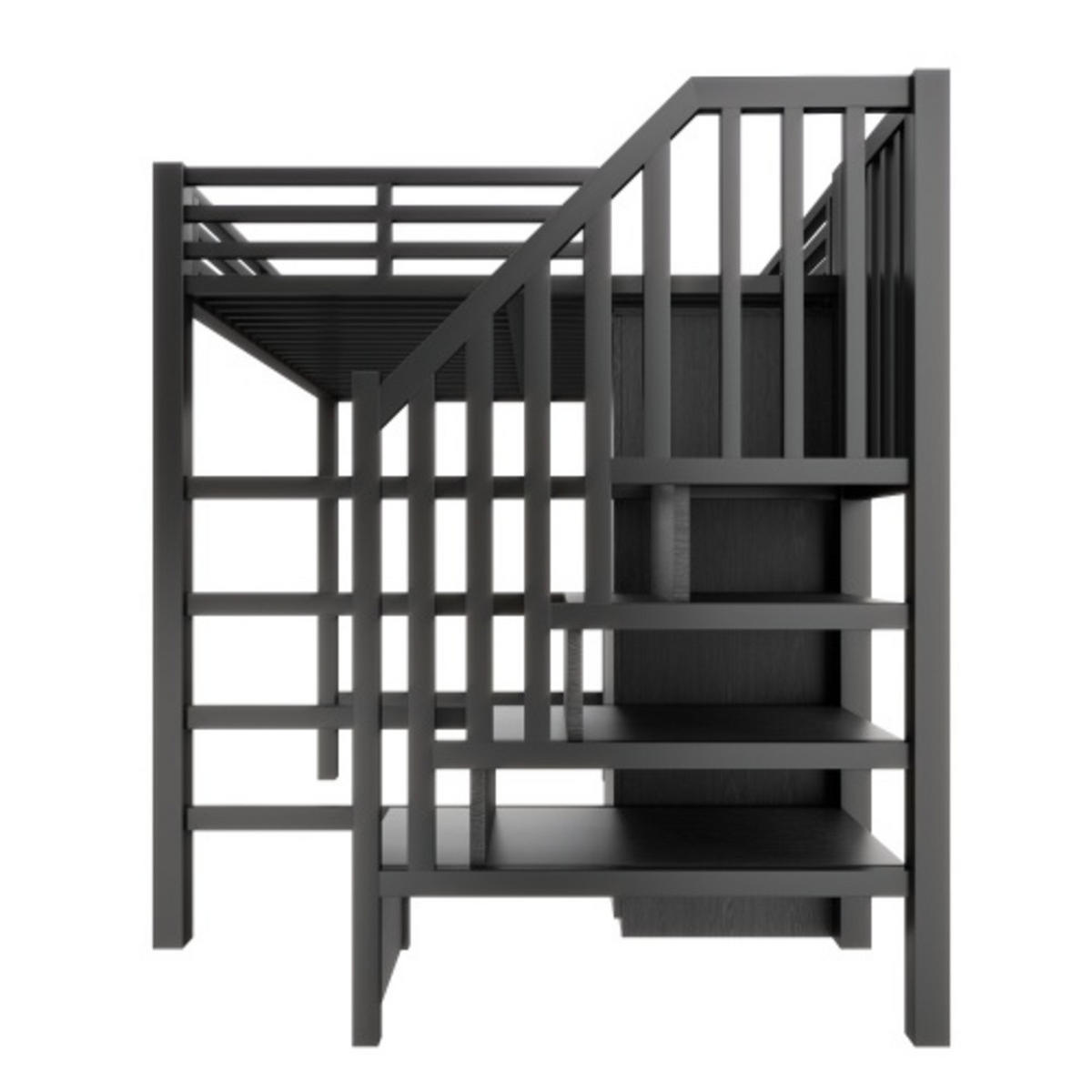 HOCHBETT 140x200 cm aus Metall & MDF mit Schreibtisch, Kleiderschrank und LED, schwarz - Schwarz, Holzwerkstoff (140/200cm) - Luhomfu