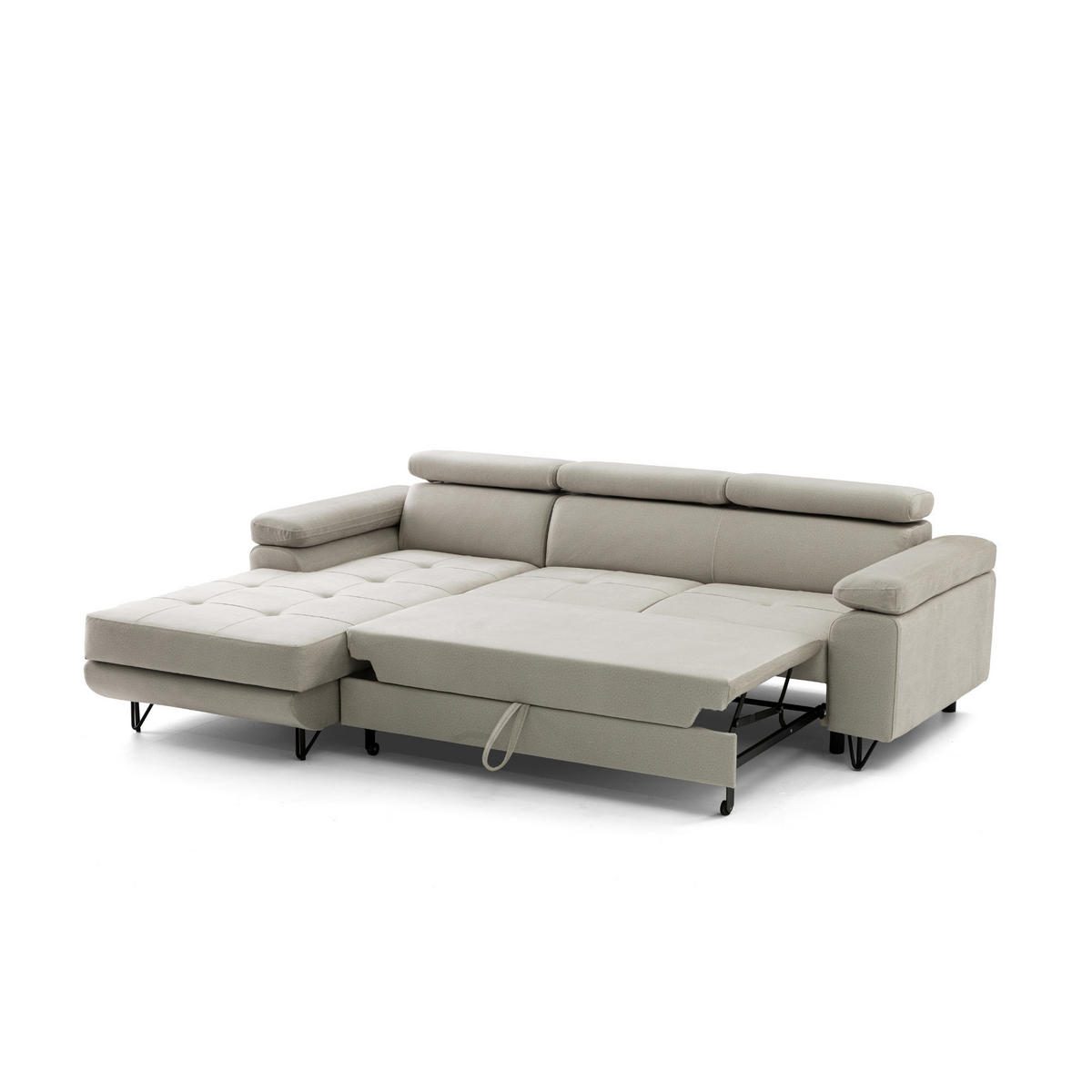 ECKSOFA NORIS L Links mit Schlaffunktion 128x203 Velours Beige - Beige/Schwarz, Holz/Textil (250/183cm) - Muffo